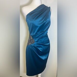 Eliza J One-Shoulder Beaded Jewel Satin Dress Evening Gown 
Size 4